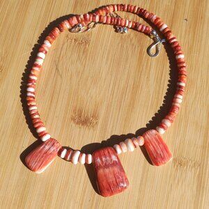 Jay King DTR 925 Sterling Silver Red Spiny Oyster Station Necklace, 18" NIB